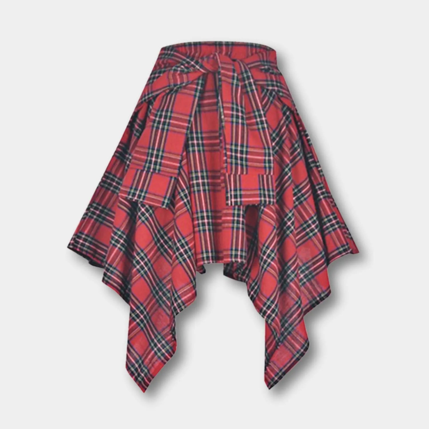 Casual Vintage Plaid Skirt for Women with Adjustable Waist | Charlotte-Red/Black