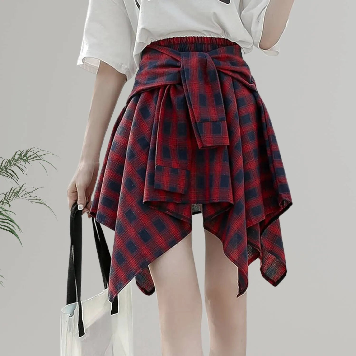 Casual Vintage Plaid Skirt for Women with Adjustable Waist | Charlotte-Red/Blue