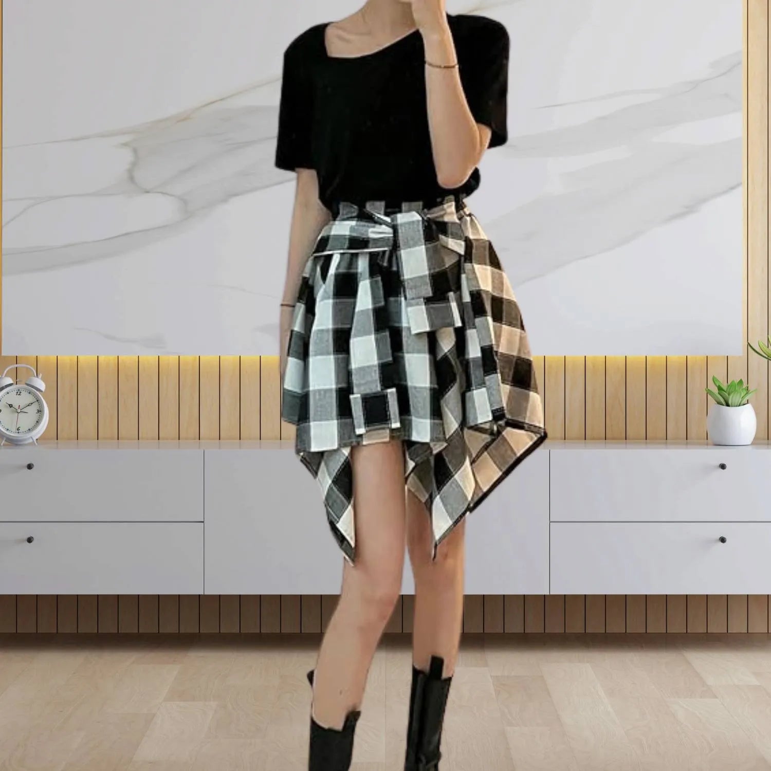 Casual Vintage Plaid Skirt for Women with Adjustable Waist | Charlotte-