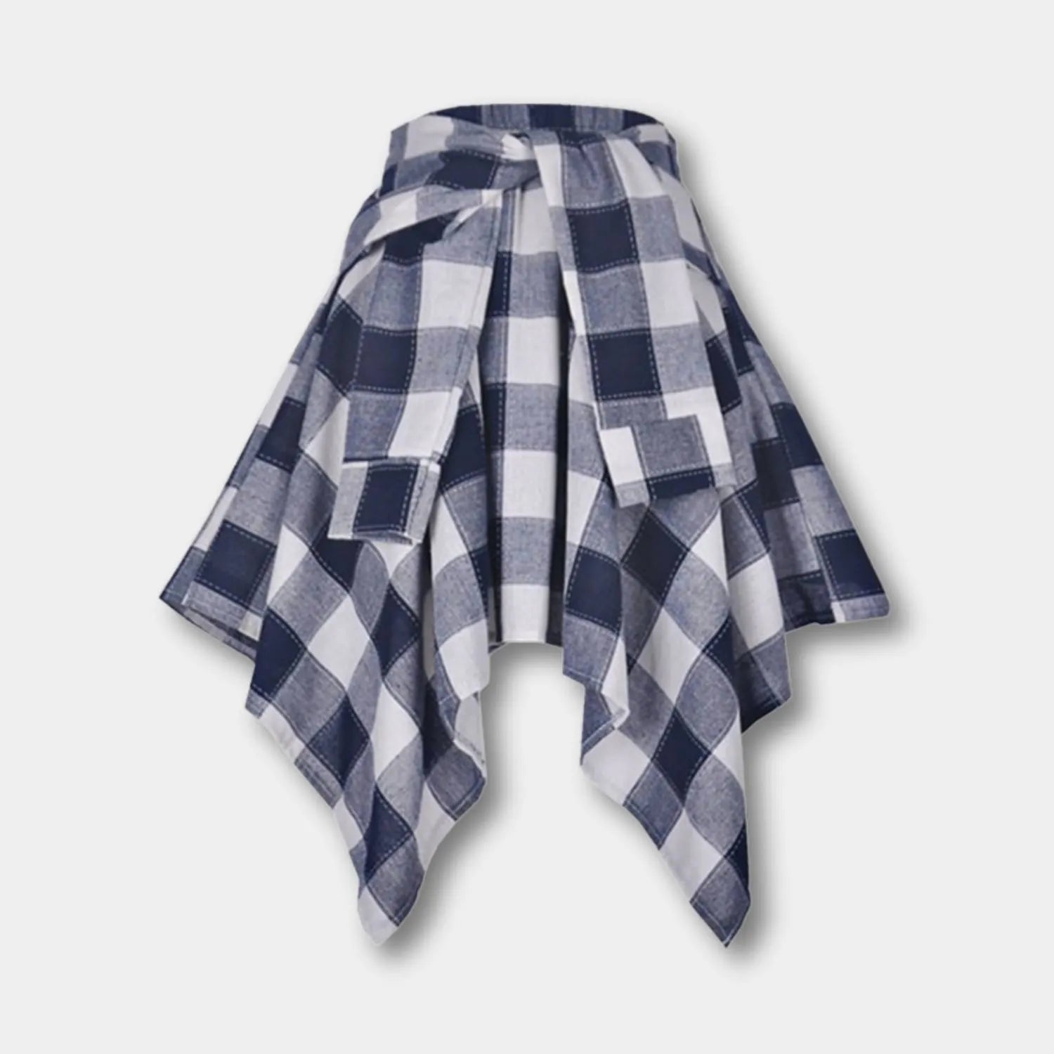 Casual Vintage Plaid Skirt for Women with Adjustable Waist | Charlotte-White/Blue