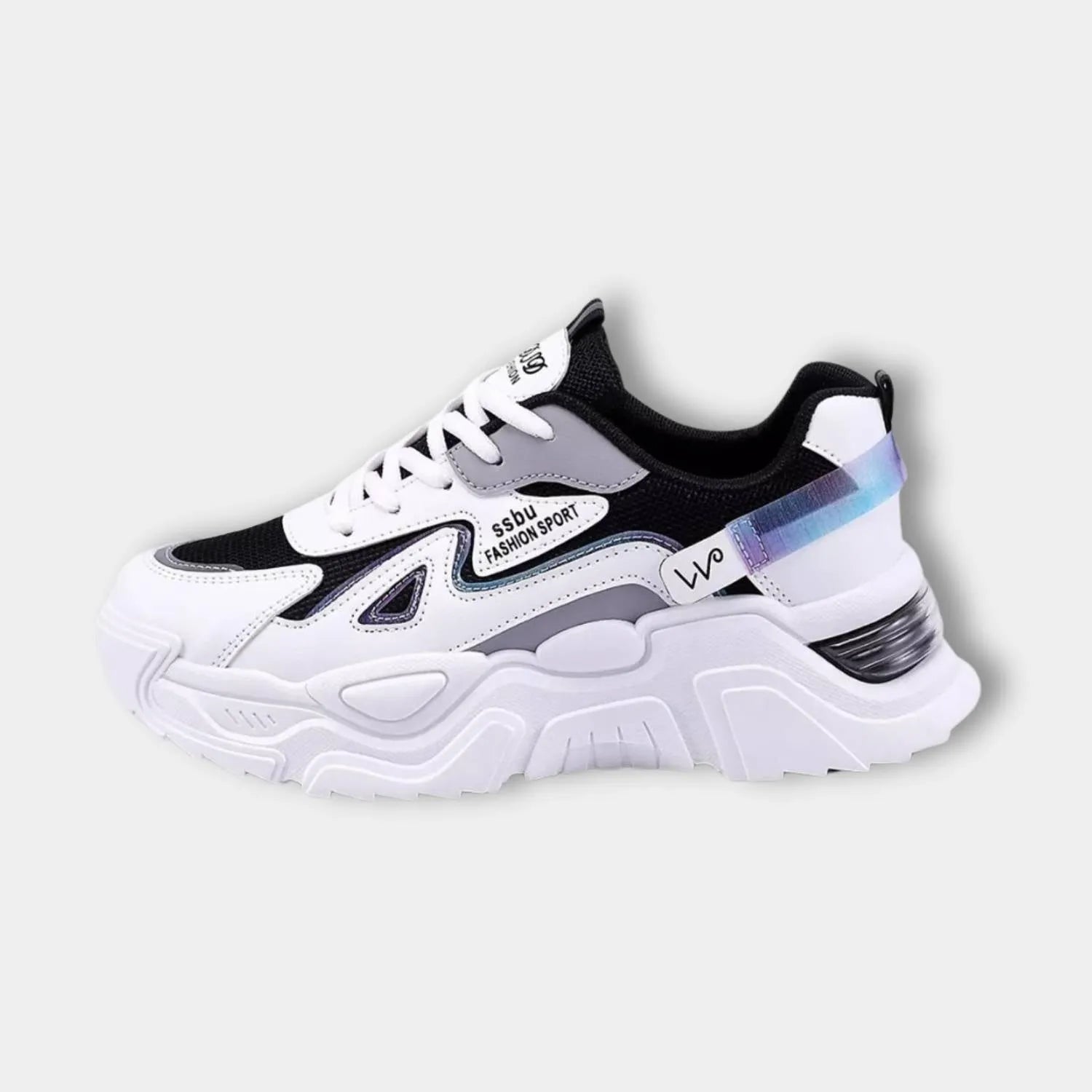 Charina Women’s Sneakers with Thick Sole – Comfortable Lace-Up Design-White/Black