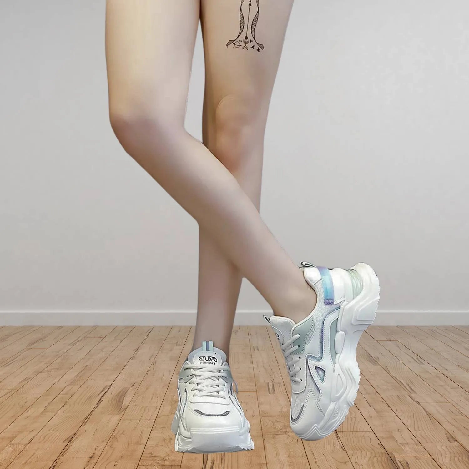 Charina Women’s Sneakers with Thick Sole – Comfortable Lace-Up Design-White/Purple