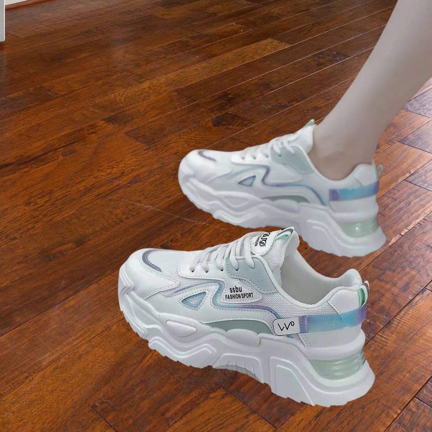 Charina Women’s Sneakers with Thick Sole – Comfortable Lace-Up Design-White/Purple