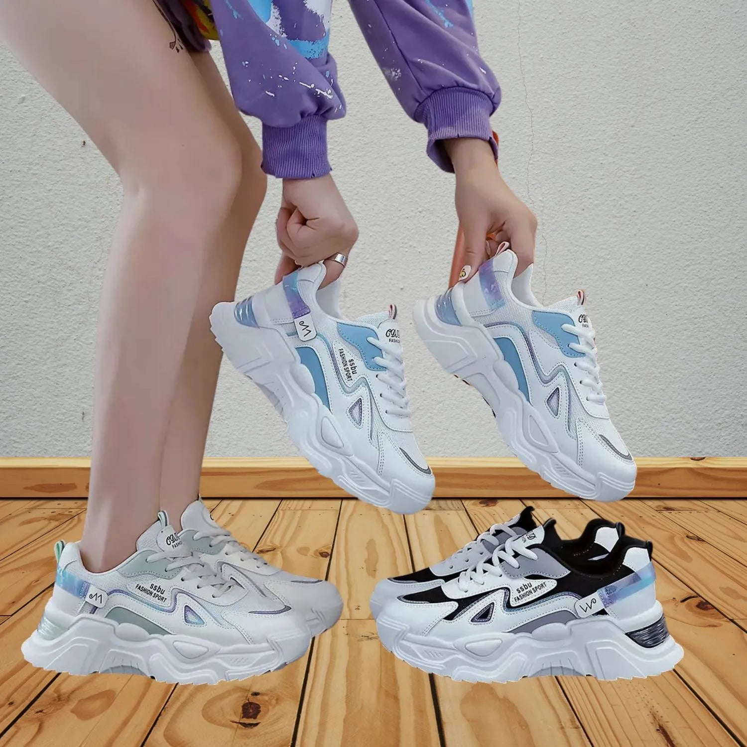 Charina Women’s Sneakers with Thick Sole – Comfortable Lace-Up Design-