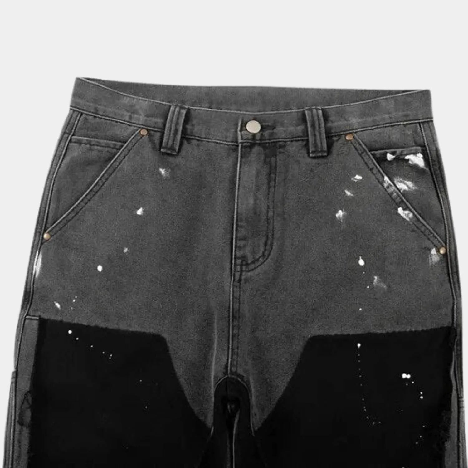 High-waisted Patchwork Denim Trousers for Men with Retro Flare-Black