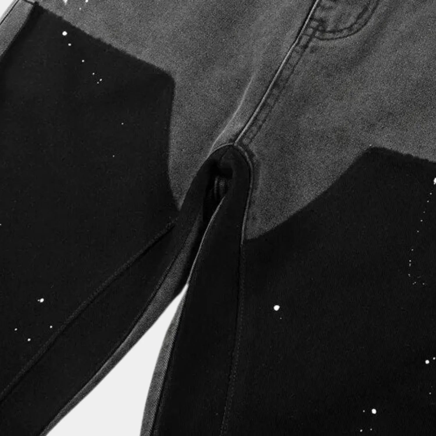 High-waisted Patchwork Denim Trousers for Men with Retro Flare-Black