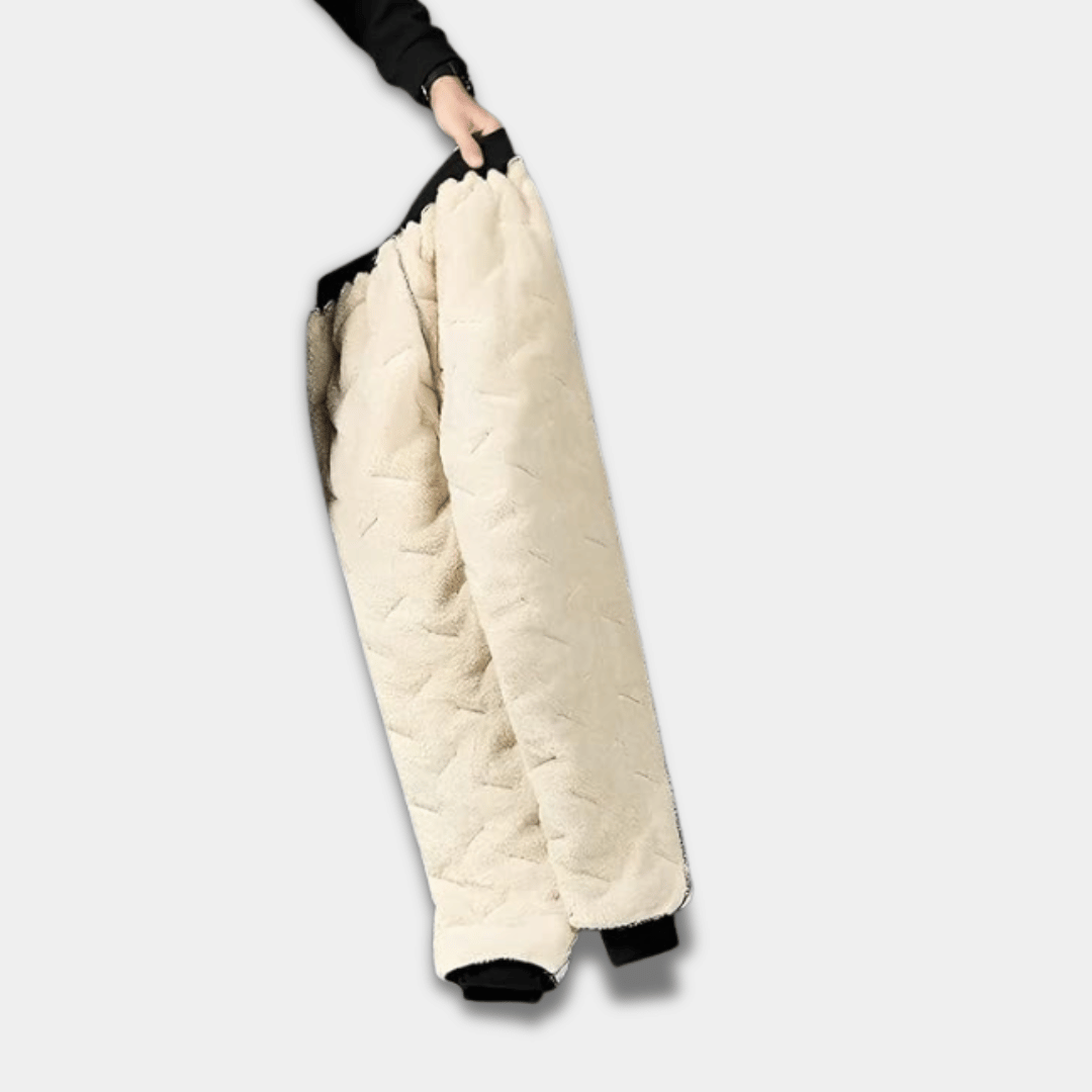 Men's Fleece Lined Winter Pants with Elastic Waist, Drawstring and Zip Pockets-Black