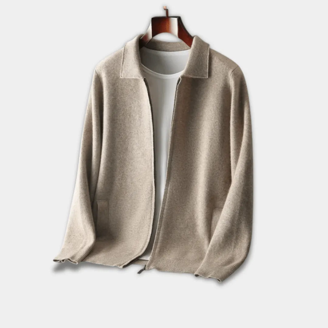 Men’s Full-Zip Vest with Regular Fit and Ribbed Hem-Beige