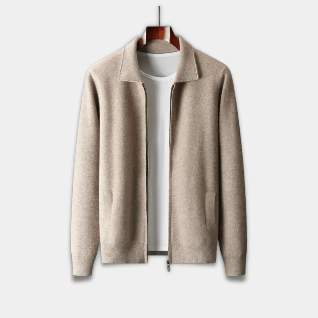 Men’s Full-Zip Vest with Regular Fit and Ribbed Hem-Beige