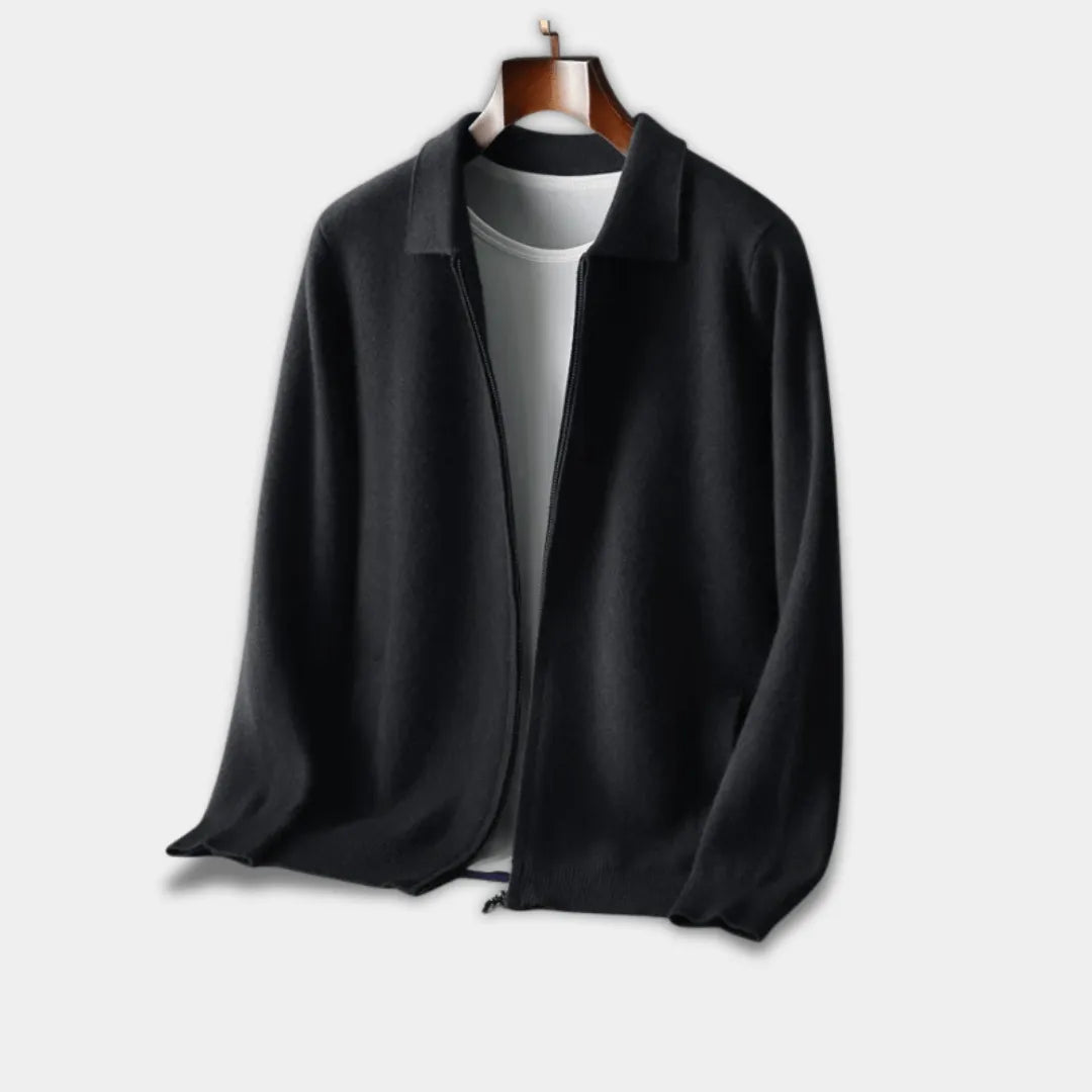 Men’s Full-Zip Vest with Regular Fit and Ribbed Hem-Black