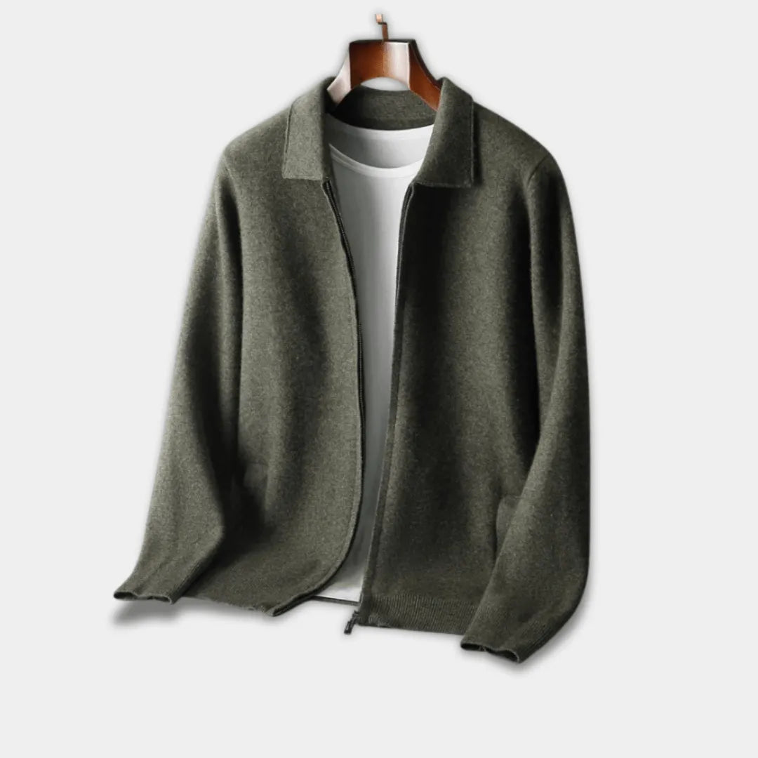 Men’s Full-Zip Vest with Regular Fit and Ribbed Hem-Green