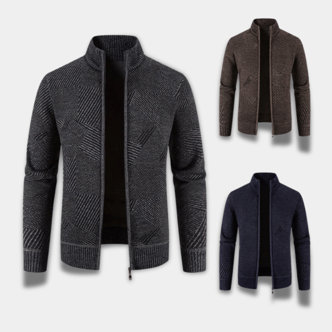 Men’s Geometric Knit Zip-Up Cardigan Sweater-