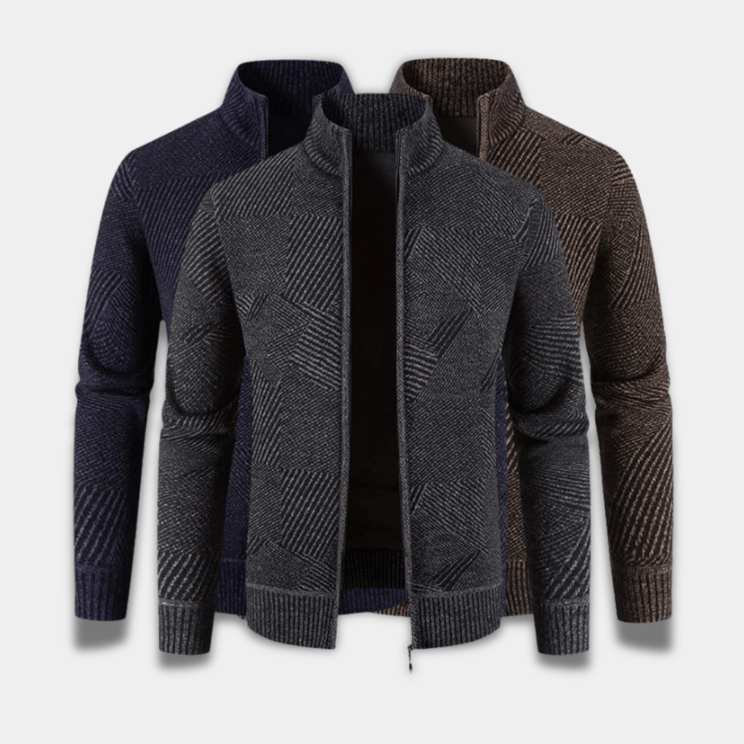 Men’s Geometric Knit Zip-Up Cardigan Sweater-