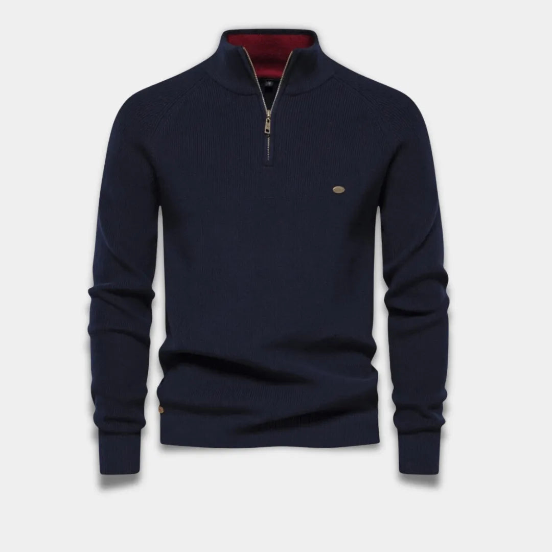 Men’s Half-Zip Sweater – Classic Fit with Ribbed Trim-Navy Blue