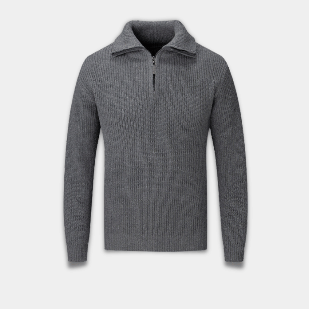 Men’s Half Zip Sweater with Textured Knit and High Collar-Dark grey