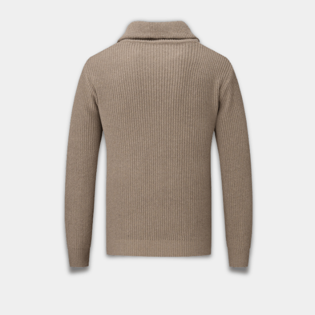 Men’s Half Zip Sweater with Textured Knit and High Collar-Brown