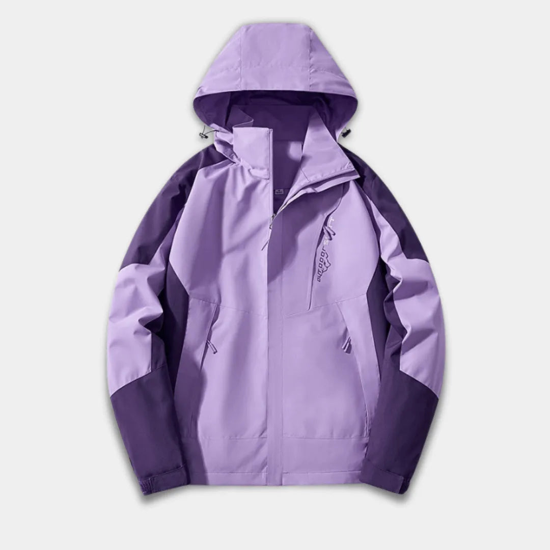 Men’s Outdoor Jacket with Water-Resistant Fabric, Adjustable Hood and Zipped Pockets-Purple