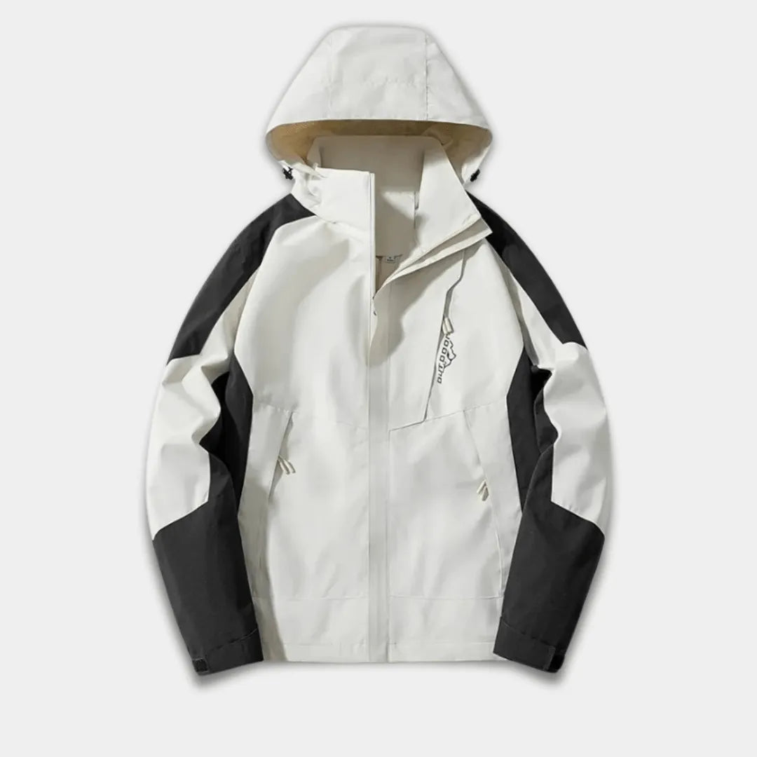 Men’s Outdoor Jacket with Water-Resistant Fabric, Adjustable Hood and Zipped Pockets-White