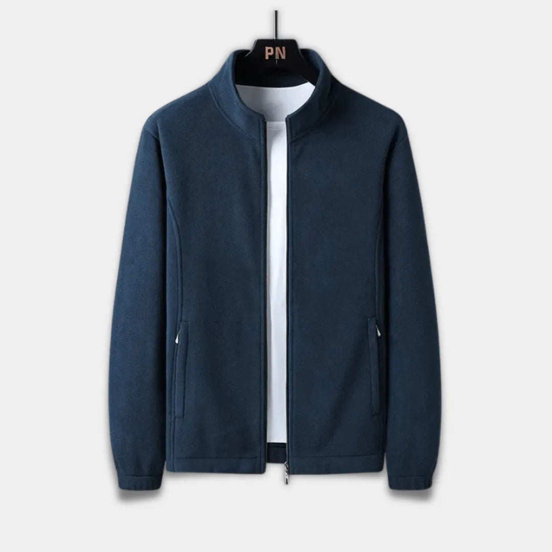 Men’s Regular Fit Fleece Jacket with Stand Collar, Full Zip and Pockets-Blue