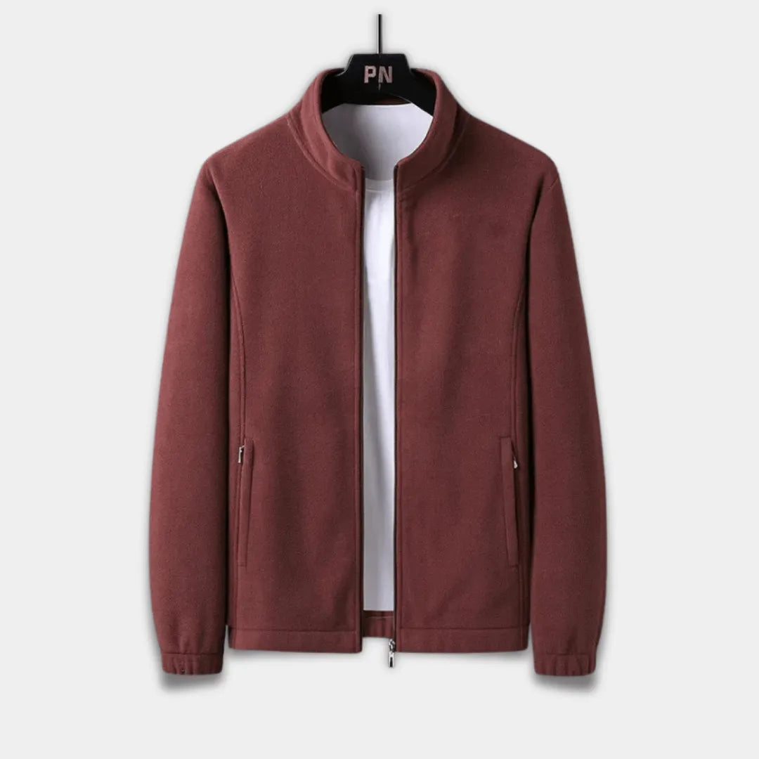 Men’s Regular Fit Fleece Jacket with Stand Collar, Full Zip and Pockets-Red