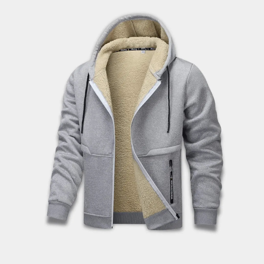 Men’s Relaxed Fit Full Zip Fleece Jacket with Sherpa Lining and Hood-Lanuvo