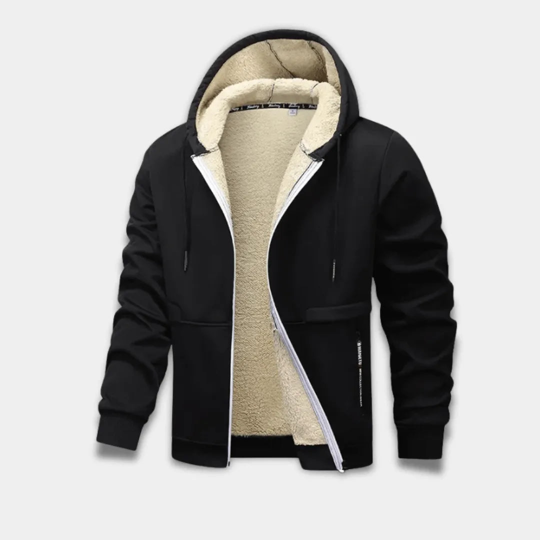 Men’s Relaxed Fit Full Zip Fleece Jacket with Sherpa Lining and Hood-Lanuvo