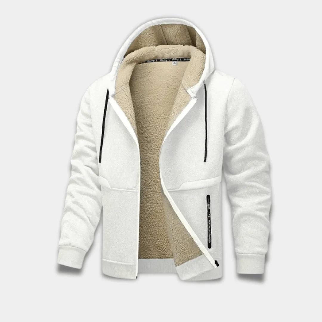 Men’s Relaxed Fit Full Zip Fleece Jacket with Sherpa Lining and Hood-Lanuvo