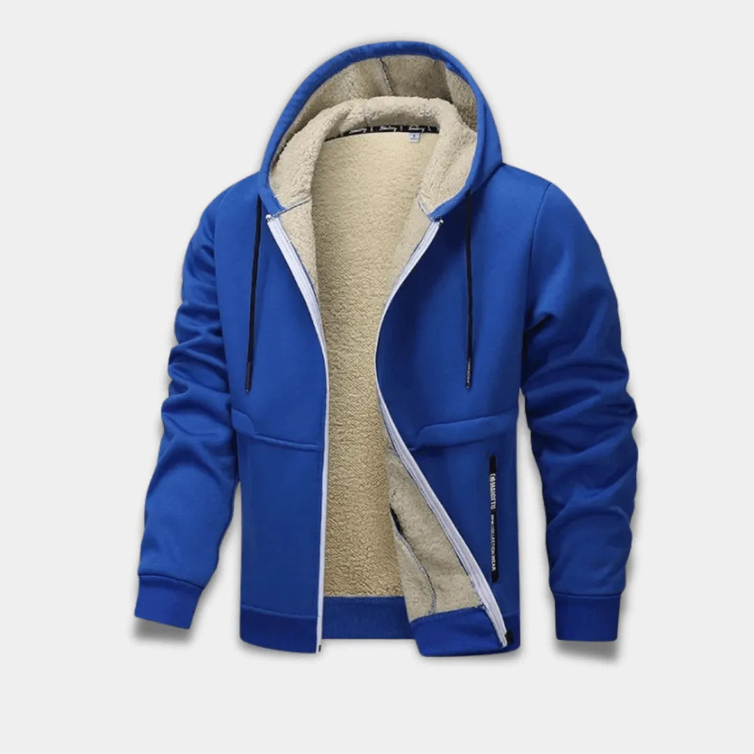 Men’s Relaxed Fit Full Zip Fleece Jacket with Sherpa Lining and Hood-Lanuvo