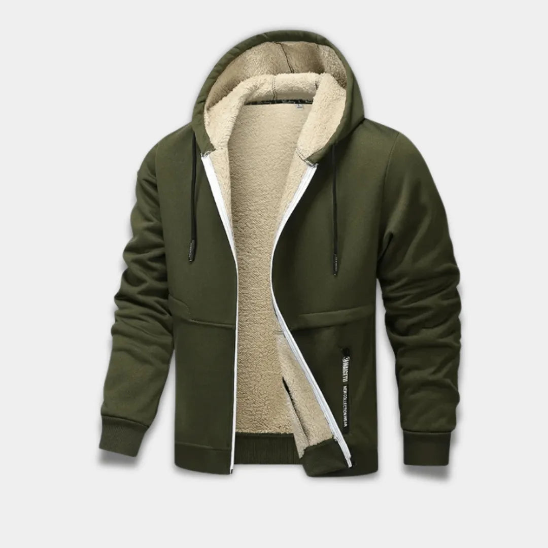 Men’s Relaxed Fit Full Zip Fleece Jacket with Sherpa Lining and Hood-Lanuvo