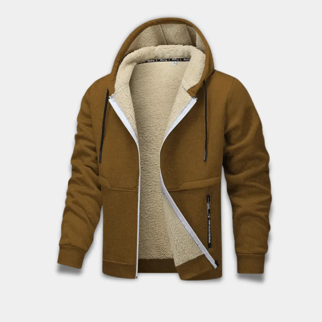 Men’s Relaxed Fit Full Zip Fleece Jacket with Sherpa Lining and Hood-Lanuvo