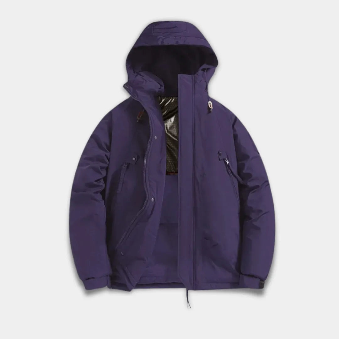 Men’s Relaxed Fit Hooded Padded Jacket with Insulation and Water Resistance-Purple