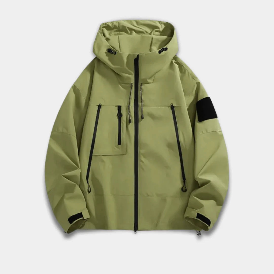 Men’s Relaxed Fit Wind-Resistant Jacket with Adjustable Hood and Utility Pockets-Green