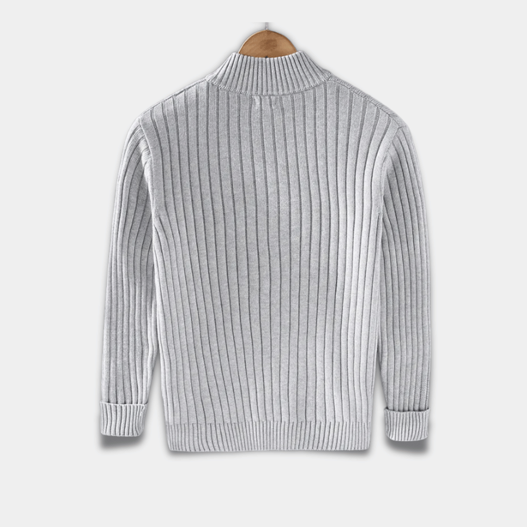 Men’s Ribbed Knit Zip-Up Cardigan Sweater-Grey