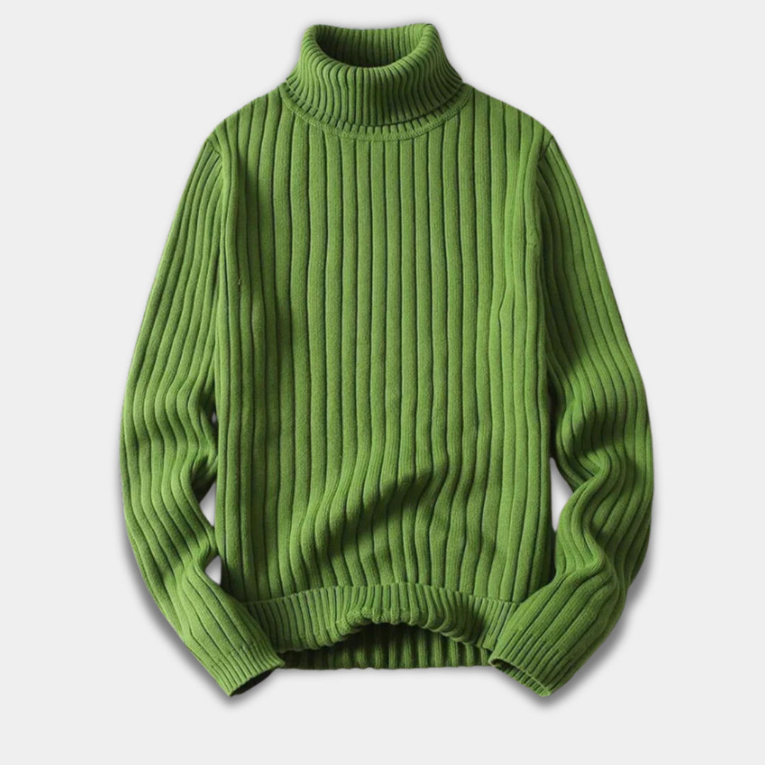 Men’s Ribbed Turtleneck Sweater with Classic Fit-Green