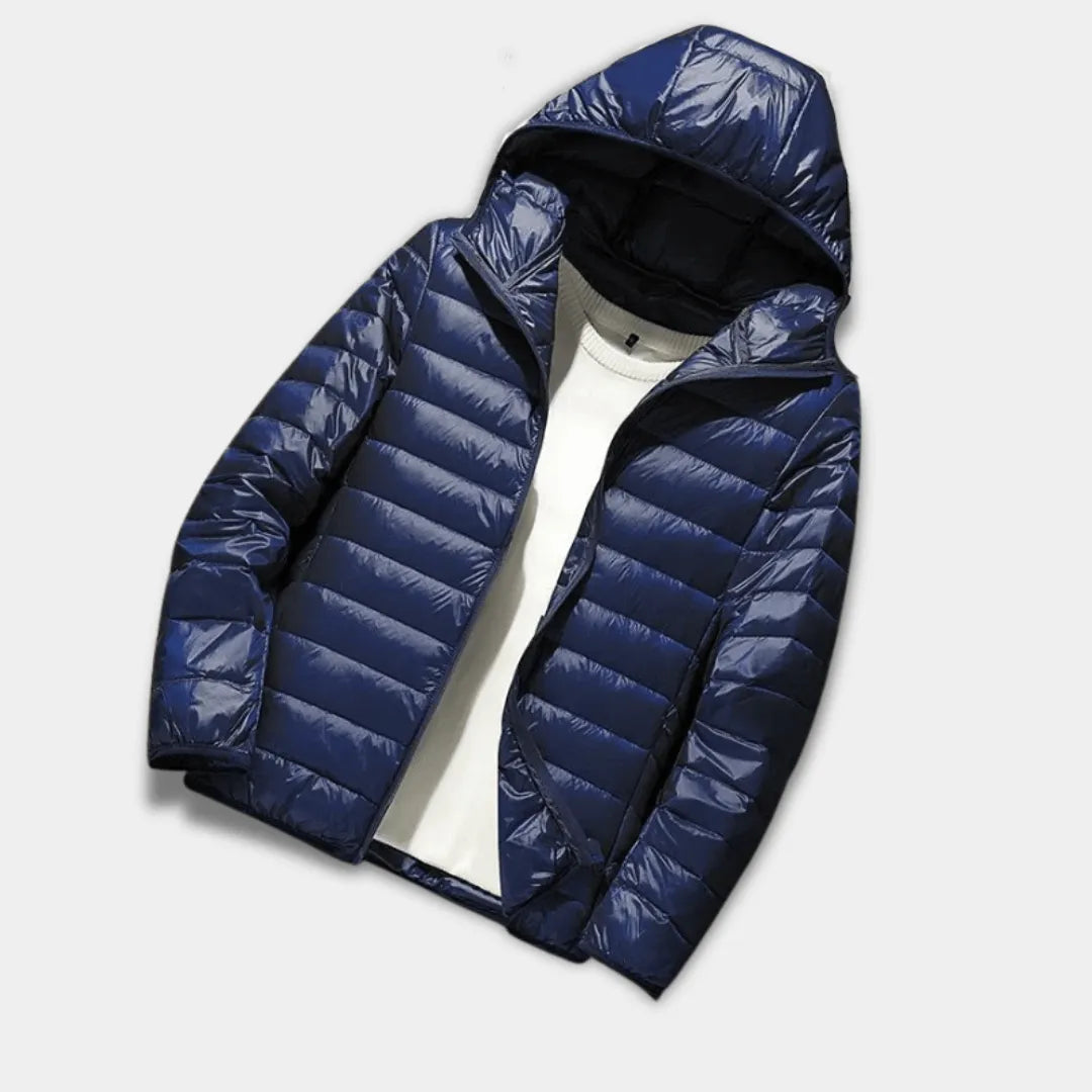 Men’s Slim Fit Hooded Puffer Jacket with Lightweight Water-Resistant Quilted Design-Marine Blue