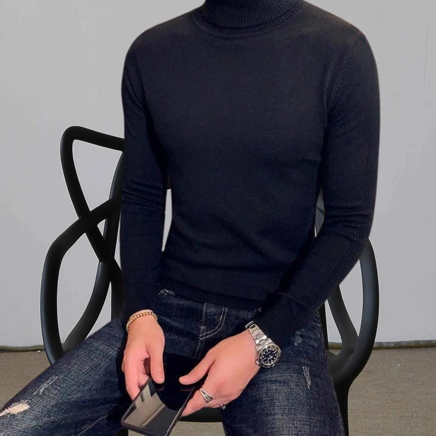 Men’s Slim-Fit Roll-Neck Jumper with Ribbed Cuffs | Leonil-Lanuvo