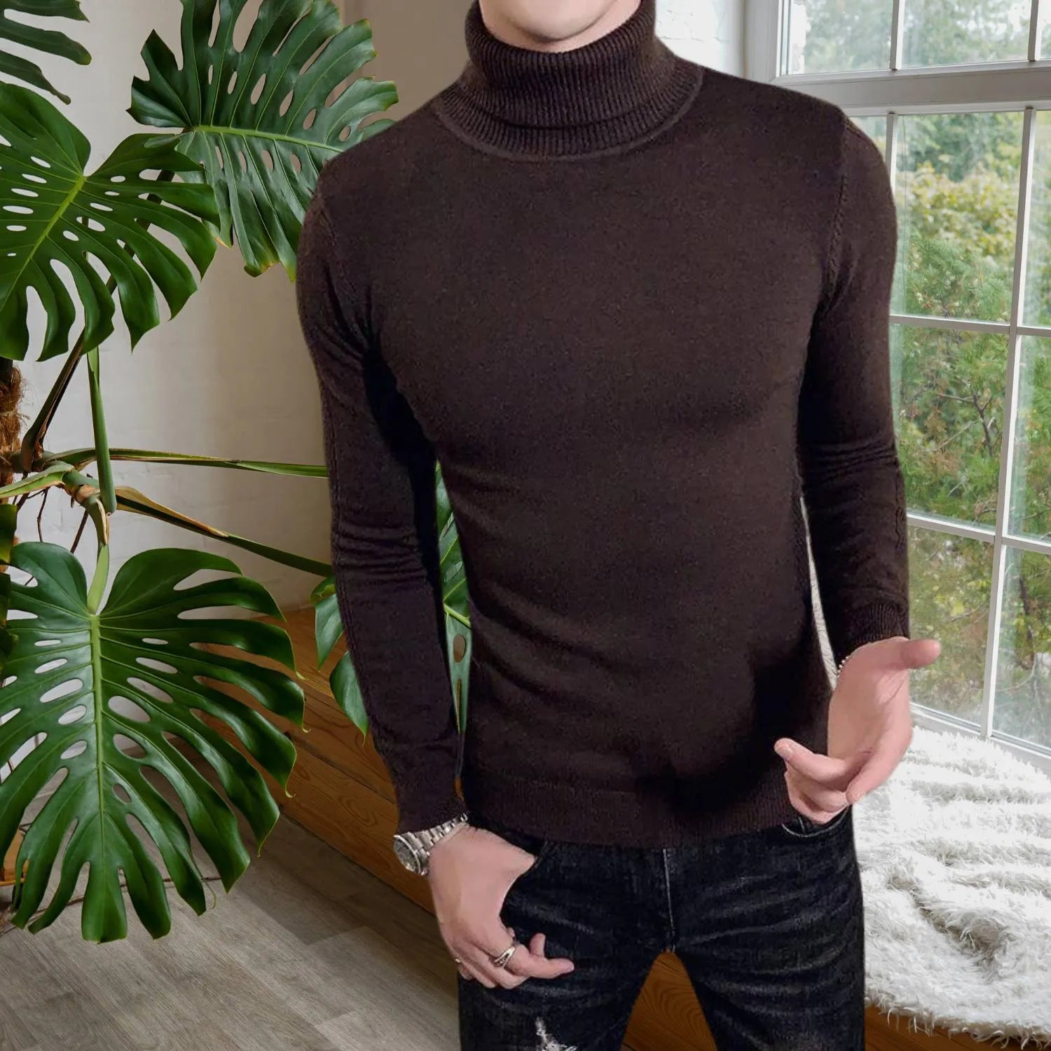 Men’s Slim-Fit Roll-Neck Jumper with Ribbed Cuffs | Leonil-Lanuvo