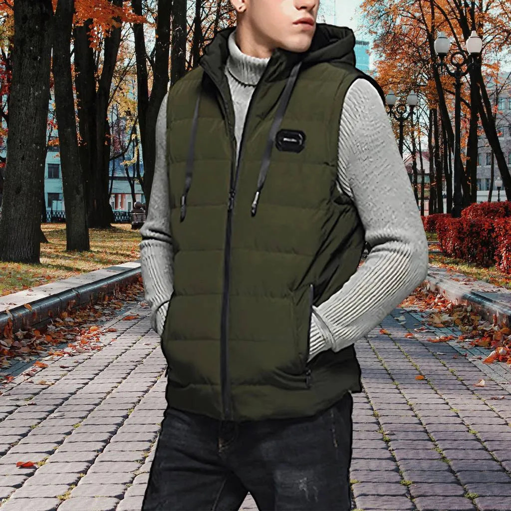 Men’s Water-Resistant Bodywarmer Vest with Hood and Thermal Lining-