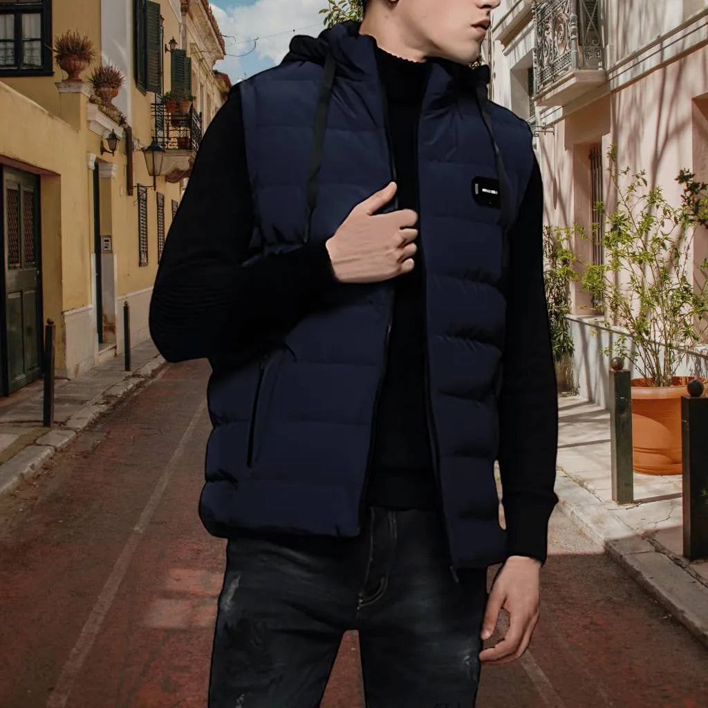 Men’s Water-Resistant Bodywarmer Vest with Hood and Thermal Lining-
