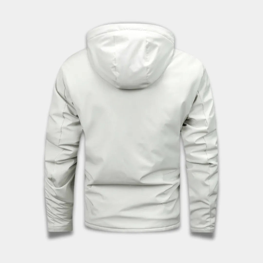 Men’s Windproof Water-Resistant Jacket with Fleece Hood and Zipped Pockets-Lanuvo