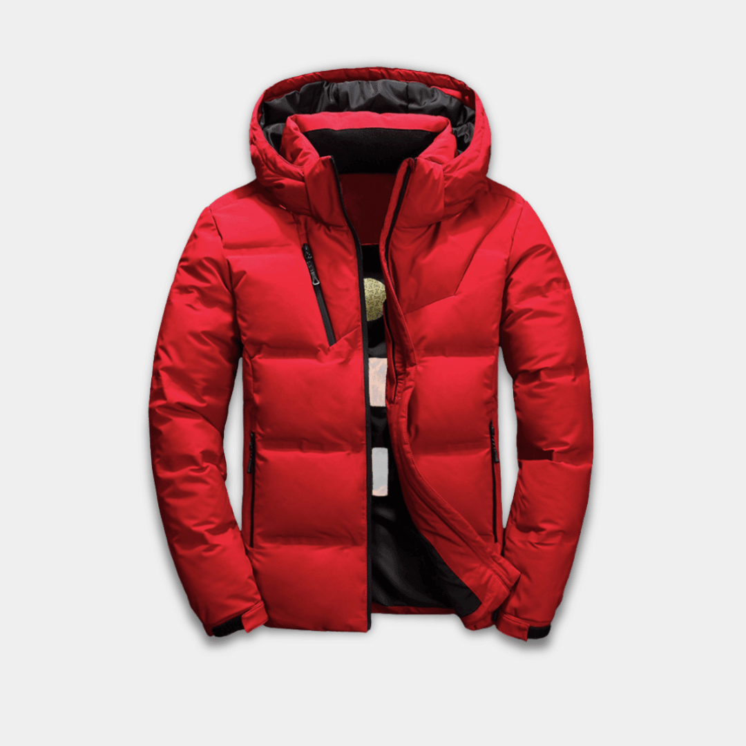 Men’s Winter Puffer Jacket – Hooded, Insulated & Water-Resistant Coat-Red