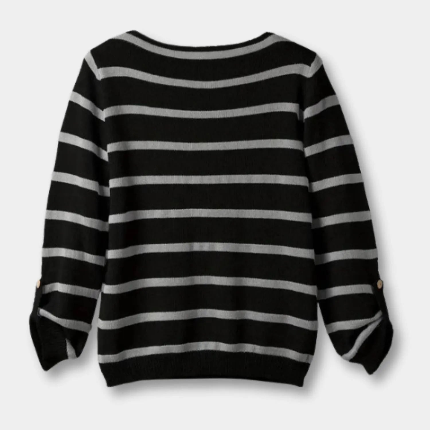 Oversized Striped Knitted Jumper for Women with Front Pockets | Mae-Black