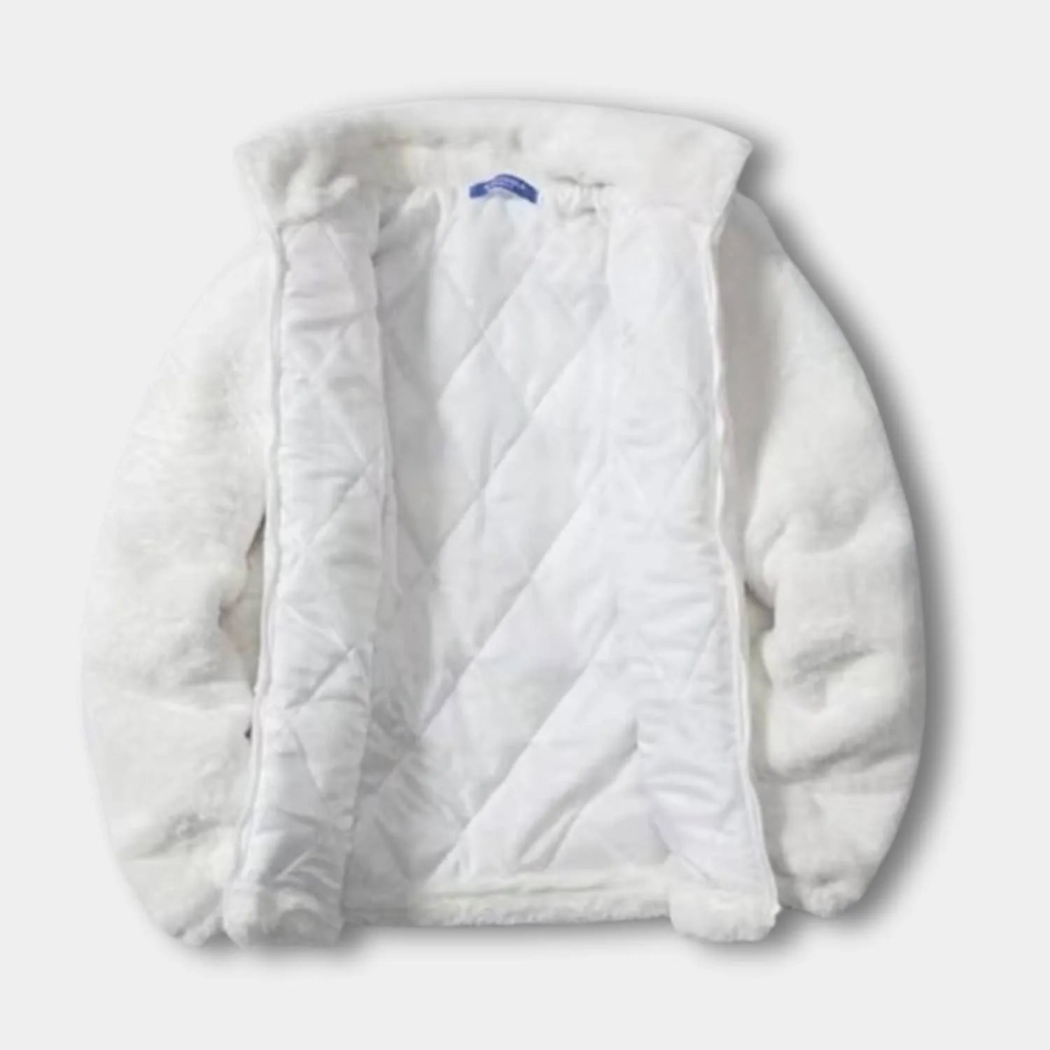 Plush Faux Fur Jacket for Men with Embroidered Cross Design and High Collar | Danilo-White