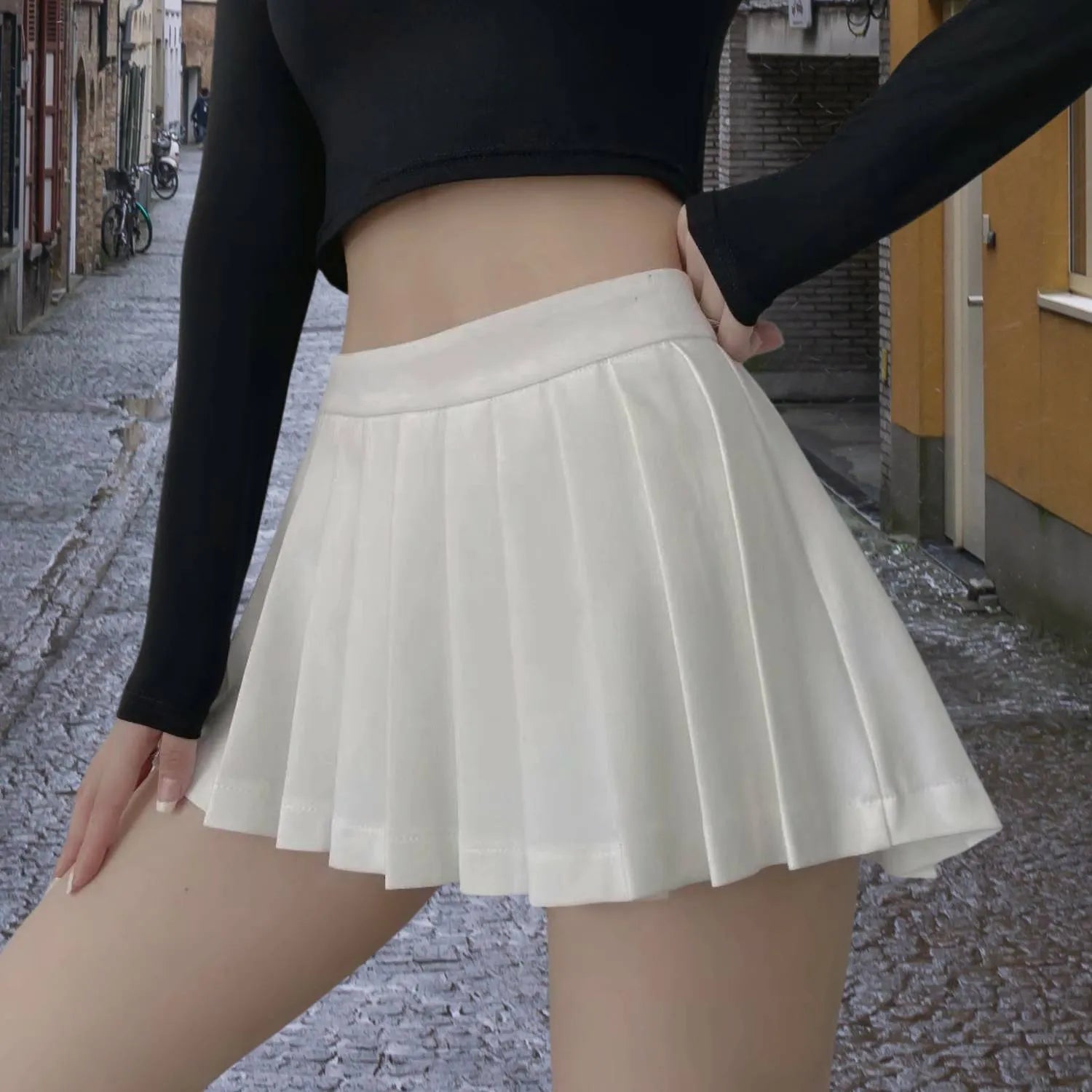 Retro Pleated High-Waisted Skirt for Women with Built-in Shorts | Christa-White