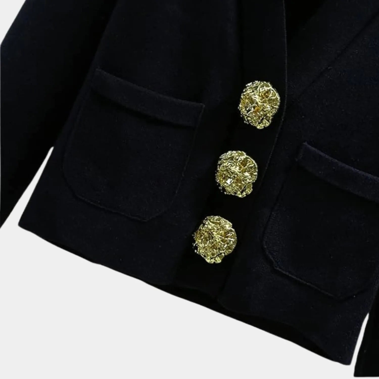 V-neck Knitted Cardigan for Women with Contrasting Gold-Coloured Buttons | Dora-Black