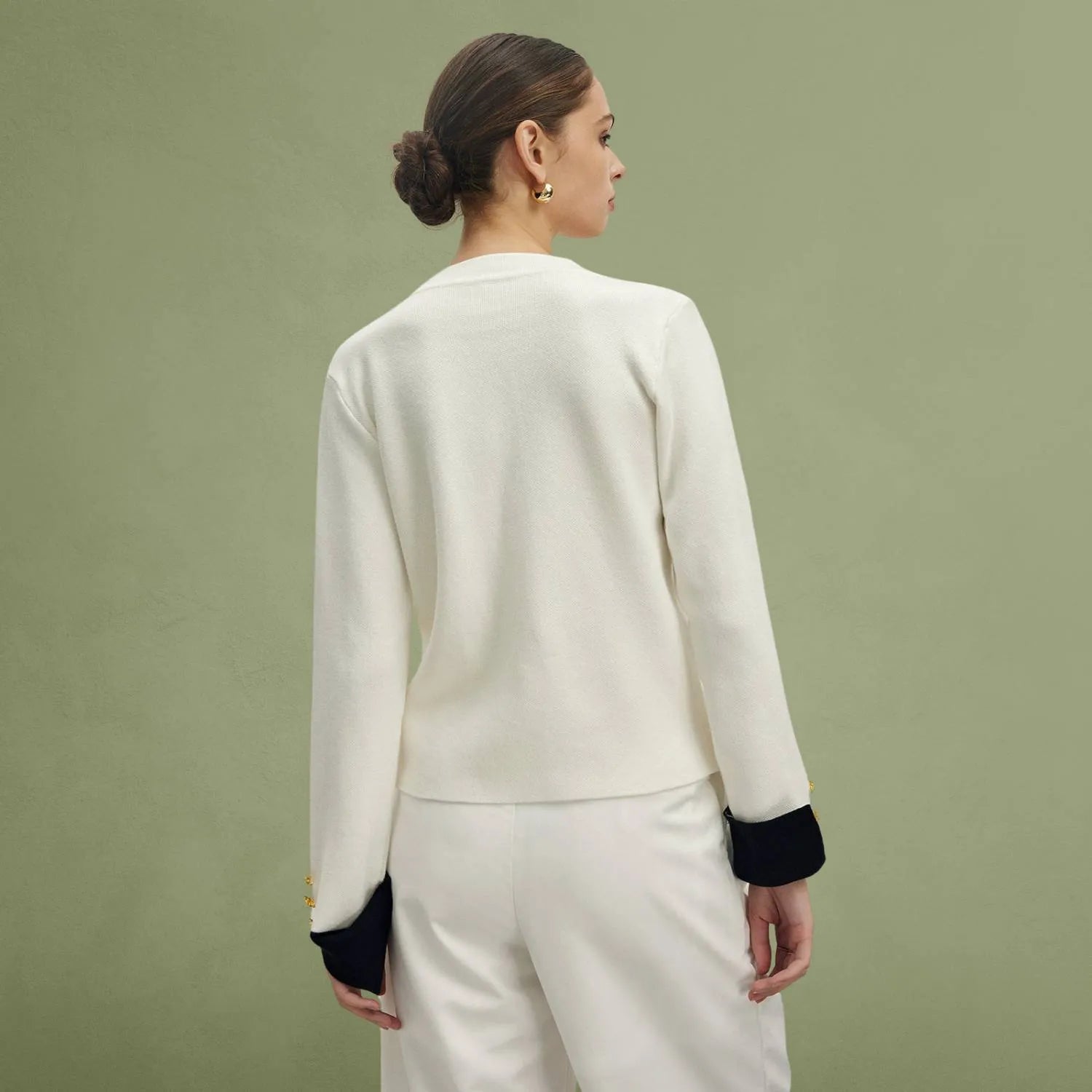 V-neck Knitted Cardigan for Women with Contrasting Gold-Coloured Buttons | Dora-White