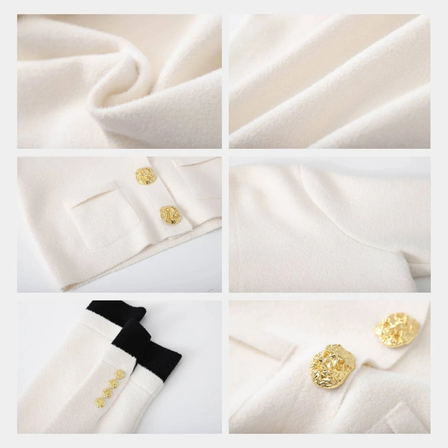 V-neck Knitted Cardigan for Women with Contrasting Gold-Coloured Buttons | Dora-White