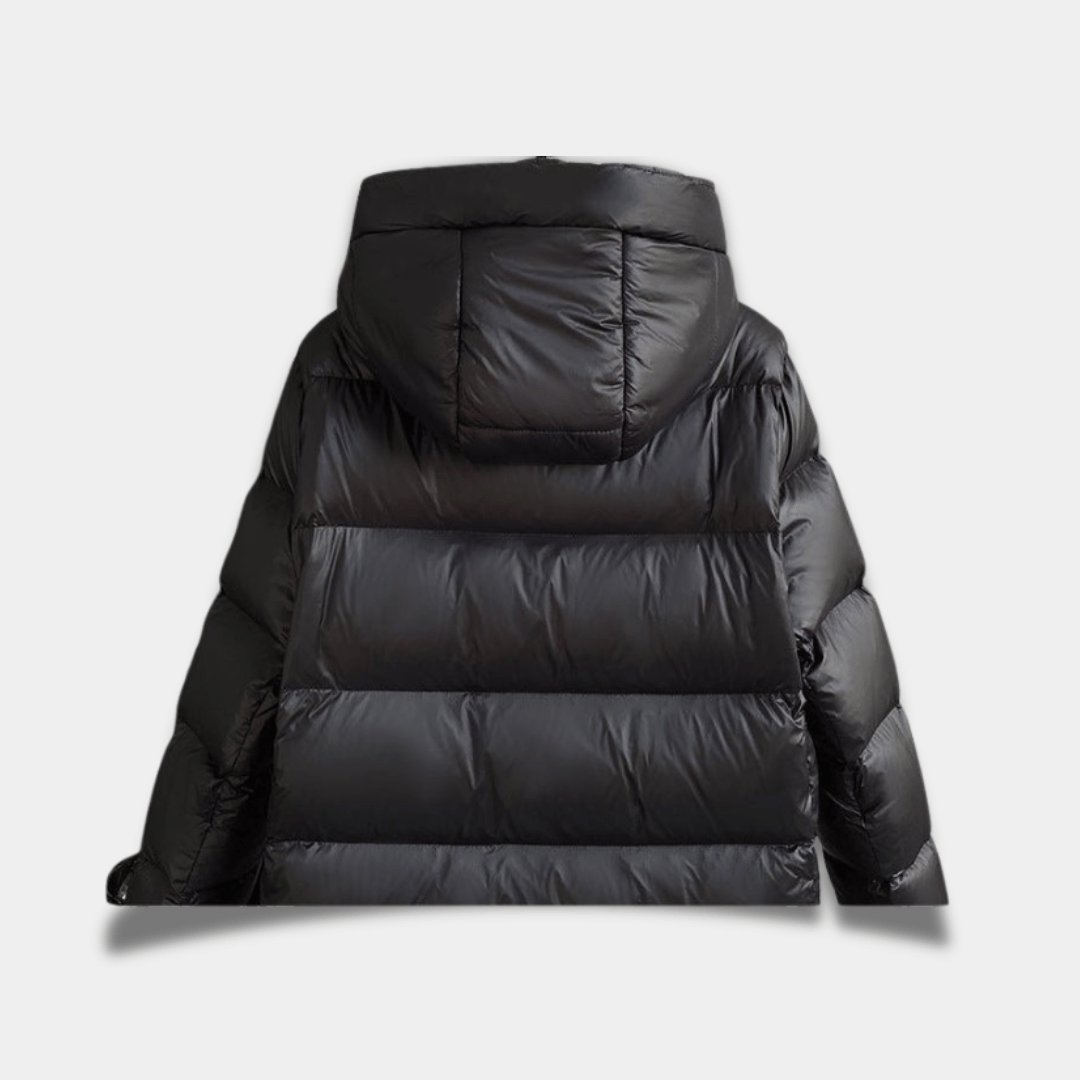 Women’s Long Waterproof Puffer Jacket with Hood and Quilted Insulation-Black