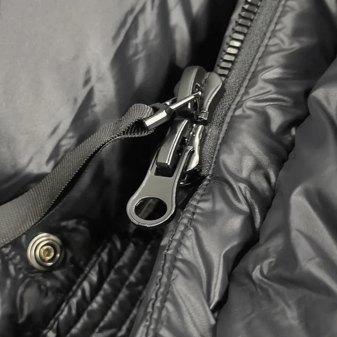 Women’s Long Waterproof Puffer Jacket with Hood and Quilted Insulation-Black