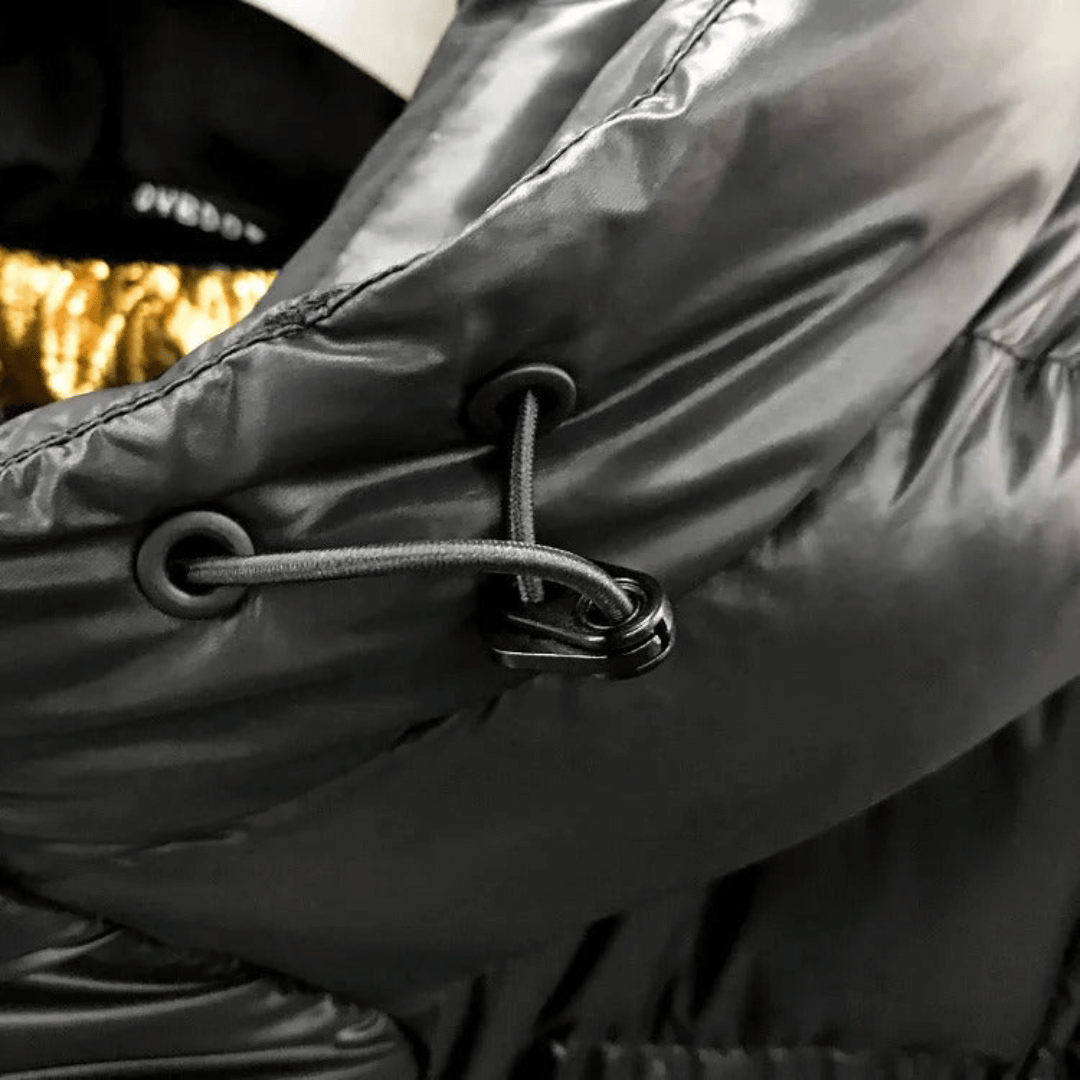 Women’s Long Waterproof Puffer Jacket with Hood and Quilted Insulation-Black